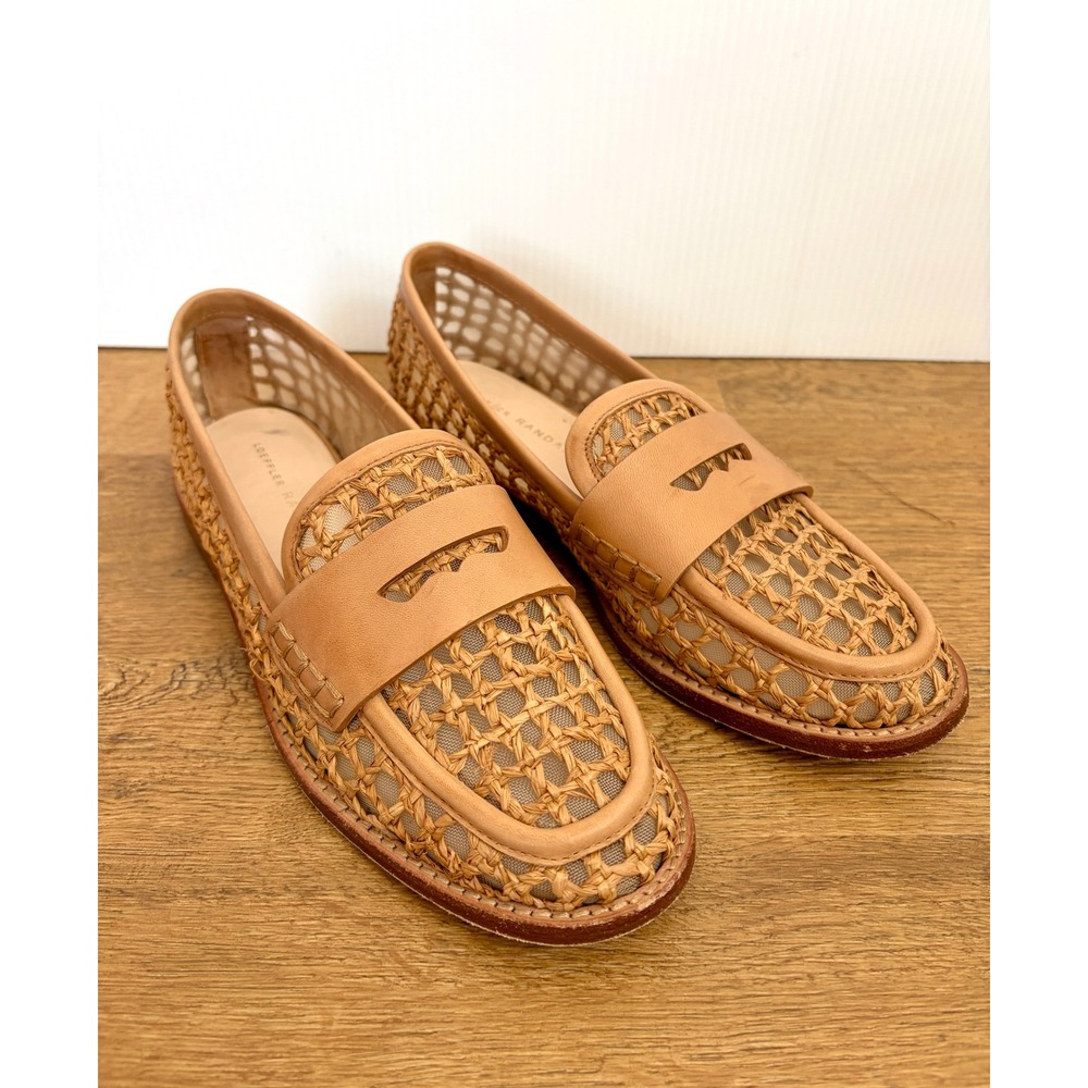 Loeffler Randall Rachel Women's Size 8 Tan Raffia Penny Loafers Coastal Preppy